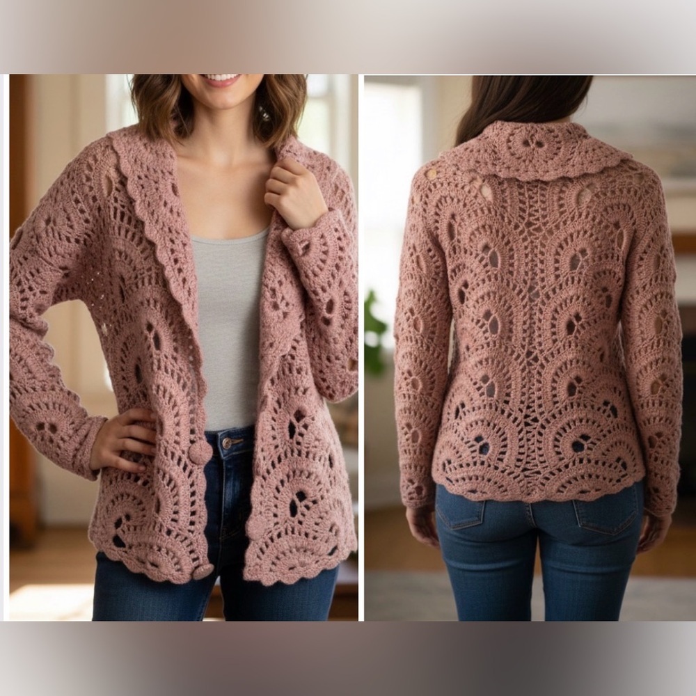 Michelle Nicole Blush Pink Fairy Cottagecore Crochet Women Sweater Size Large - Picture 13 of 13